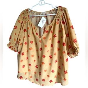 Easel Yellow Floral Short Sleeve Blouse